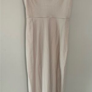 BHLDN Satin Slip Midi Dress in Light Taupe
